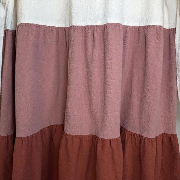 M Womens Simply Southern Block Dress Long Sleeve Mini Dress Cream Pink Rusty Red - Picture 4 of 4